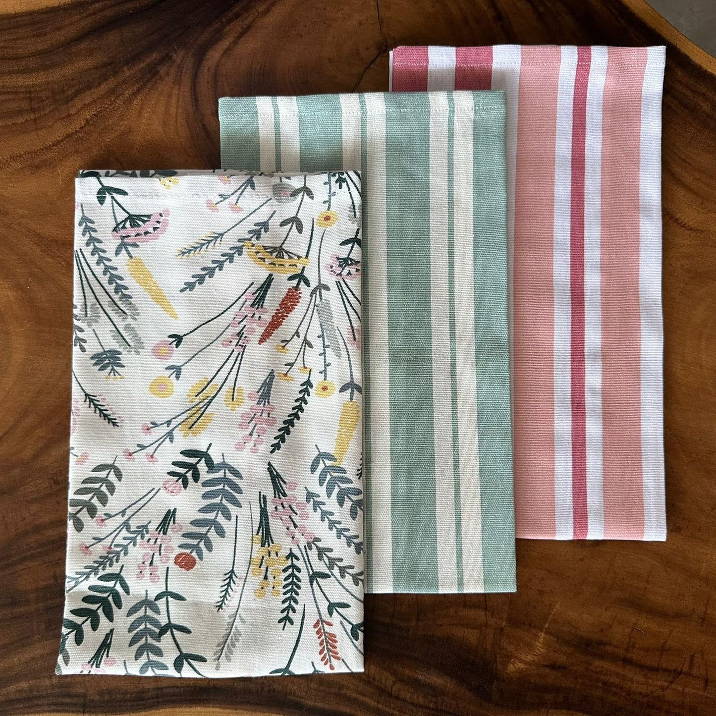 Oak & Lily Kitchen Towels – Green Floral | Set of 3 | 100% Cotton | European Quality | Super Absorbent & Anti-Bacterial