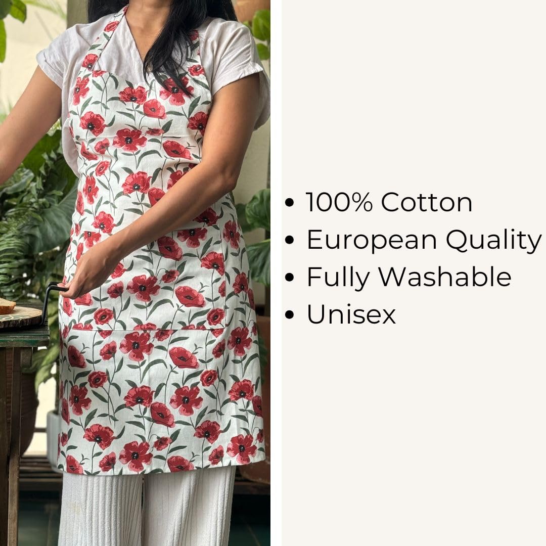 Oak & Lily Kitchen Linen Combo – Red Poppy Apron, Polka Dot Pot Holders & 3 Cotton Napkins | 100% Cotton | Heat Resistant | European Quality