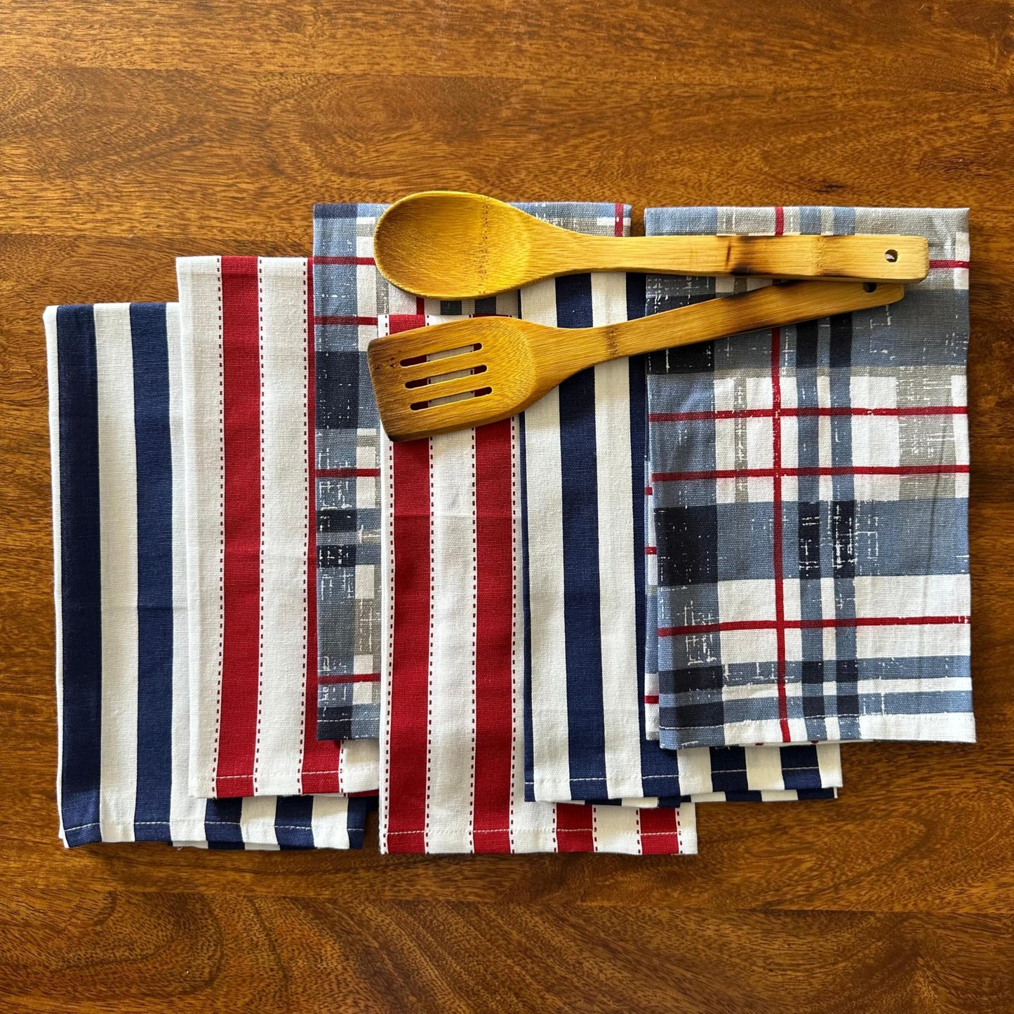Oak & Lily Kitchen Towels – Blue Check & Elegant Patterns | Set of 6 | 100% Cotton | Anti-Bacterial | Premium European Quality