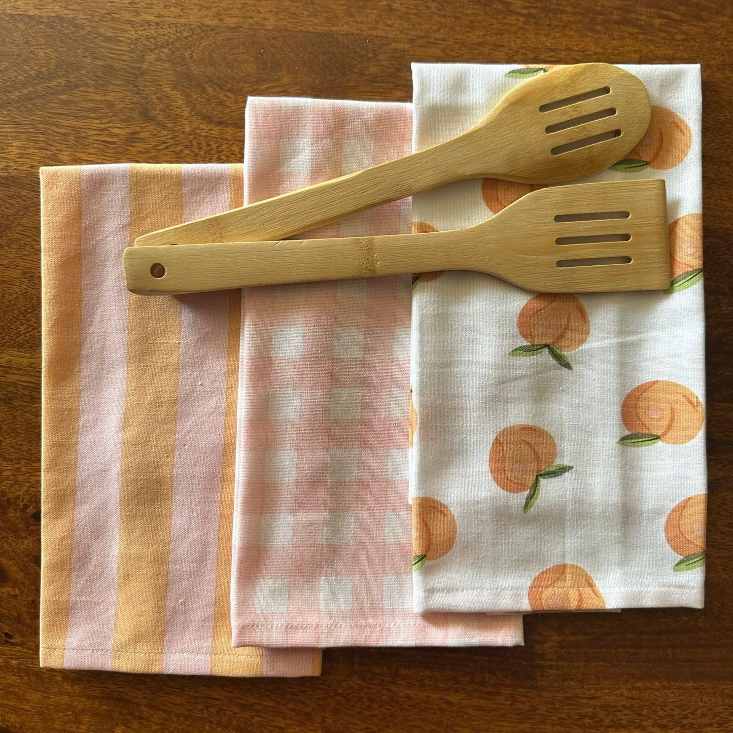 Oak & Lily Kitchen Towels – Peach, Pink Checks & Stripe Print | Set of 3 | 100% Cotton | Super Absorbent | Premium Quality