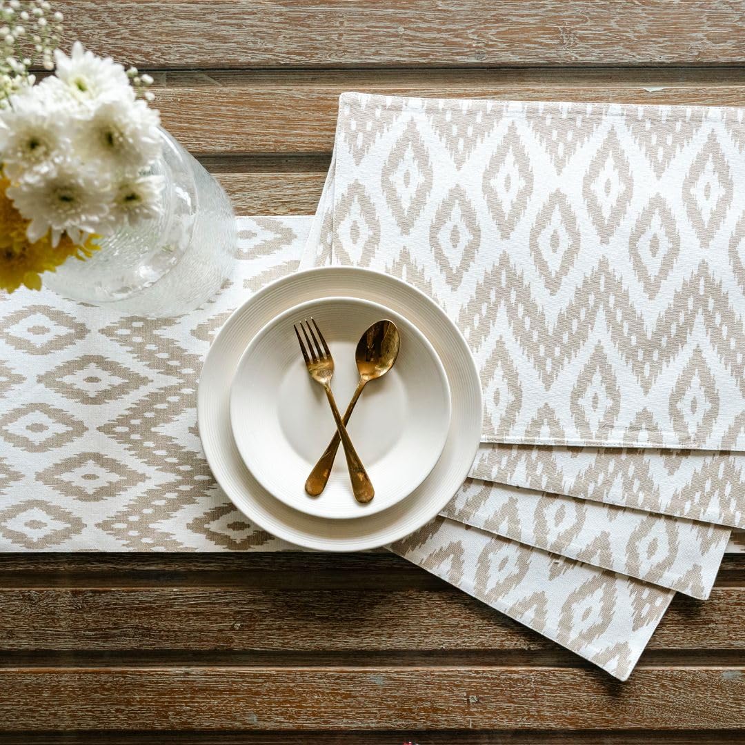 Oak & Lily Beige & Ivory Ikat Print