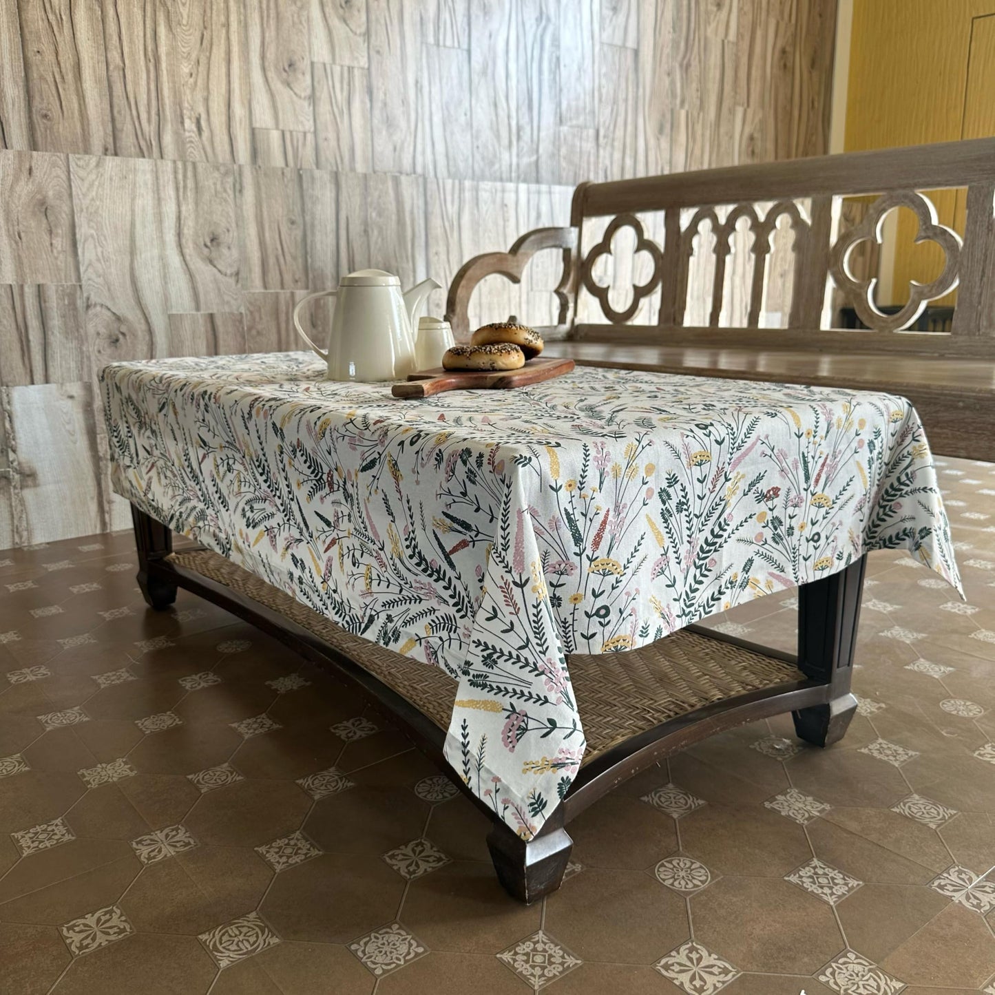 Oak & Lily Table Cloth – Colourful Multi Floral Print | 100% Cotton | Anti-Slip | Premium European Quality
