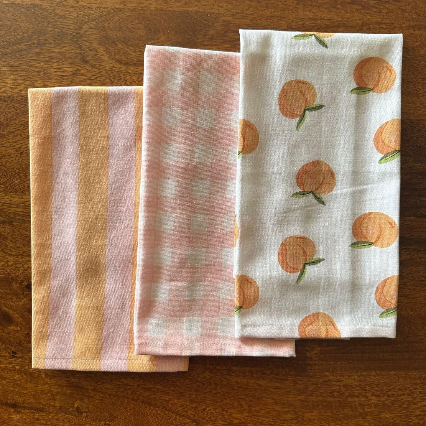 Oak & Lily Kitchen Towels – Peach, Pink Checks & Stripe Print | Set of 3 | 100% Cotton | Super Absorbent | Premium Quality