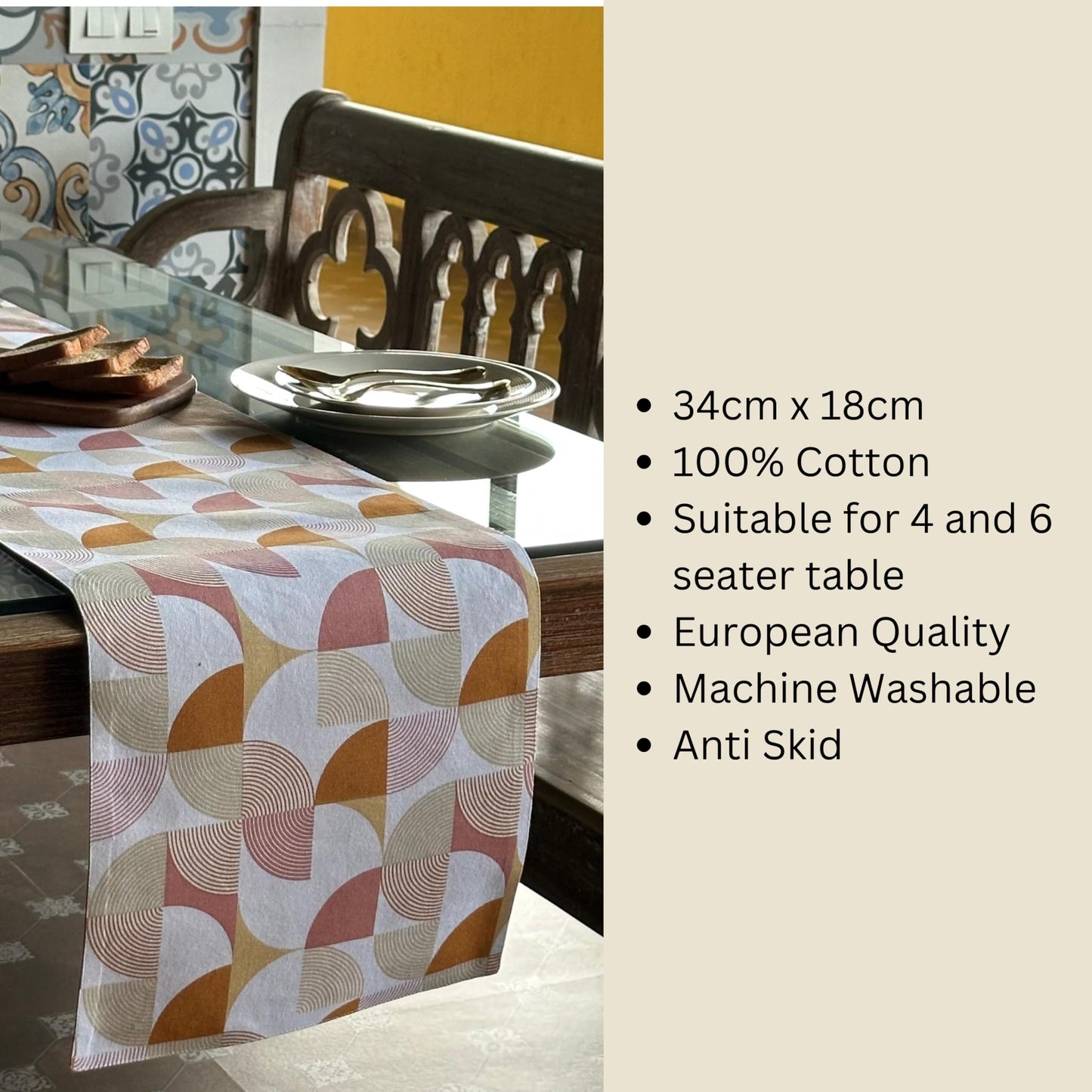 Oak & Lily Table Runner – Rust & Mustard Abstract Geometric Print | 100% Cotton | Premium European Quality