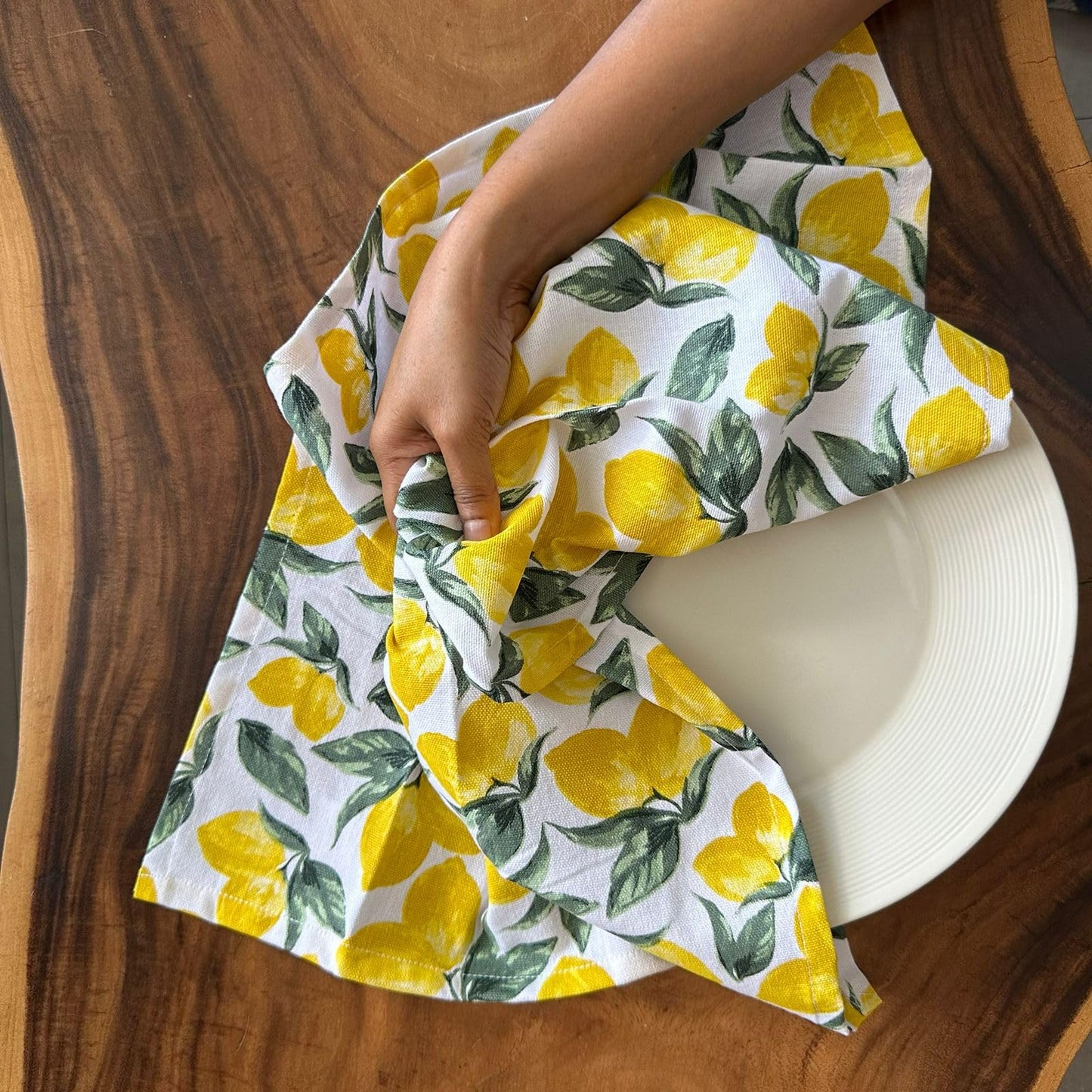 Oak & Lily Kitchen Towels – Yellow Honeycomb, Lemon & Checks | Set of 6 | 100% Cotton | Super Absorbent | Premium Quality