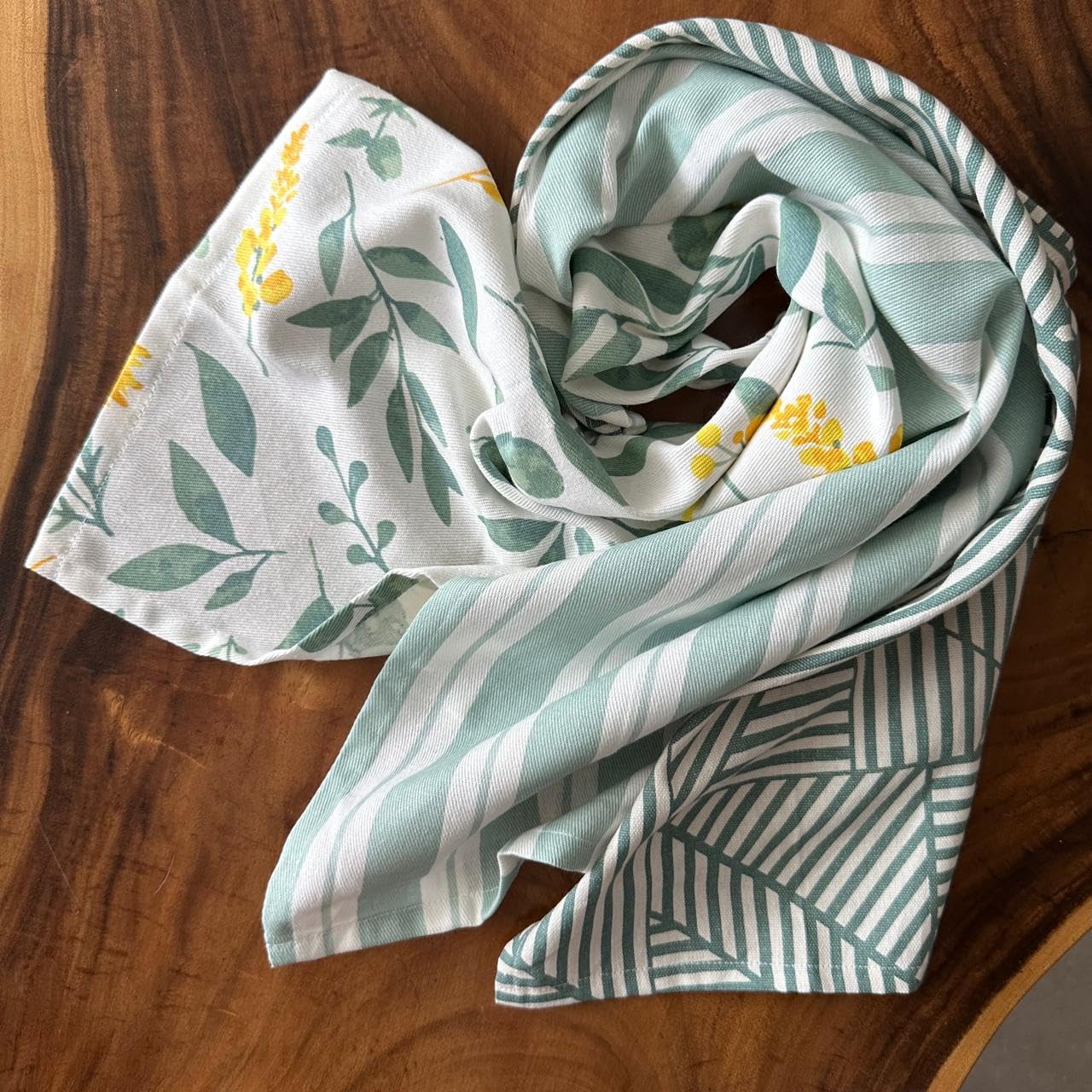 Oak & Lily Kitchen Towels – Sage Green Leaf & Stripes | Set of 6 | 100% Cotton | Anti-Bacterial | Premium European Quality