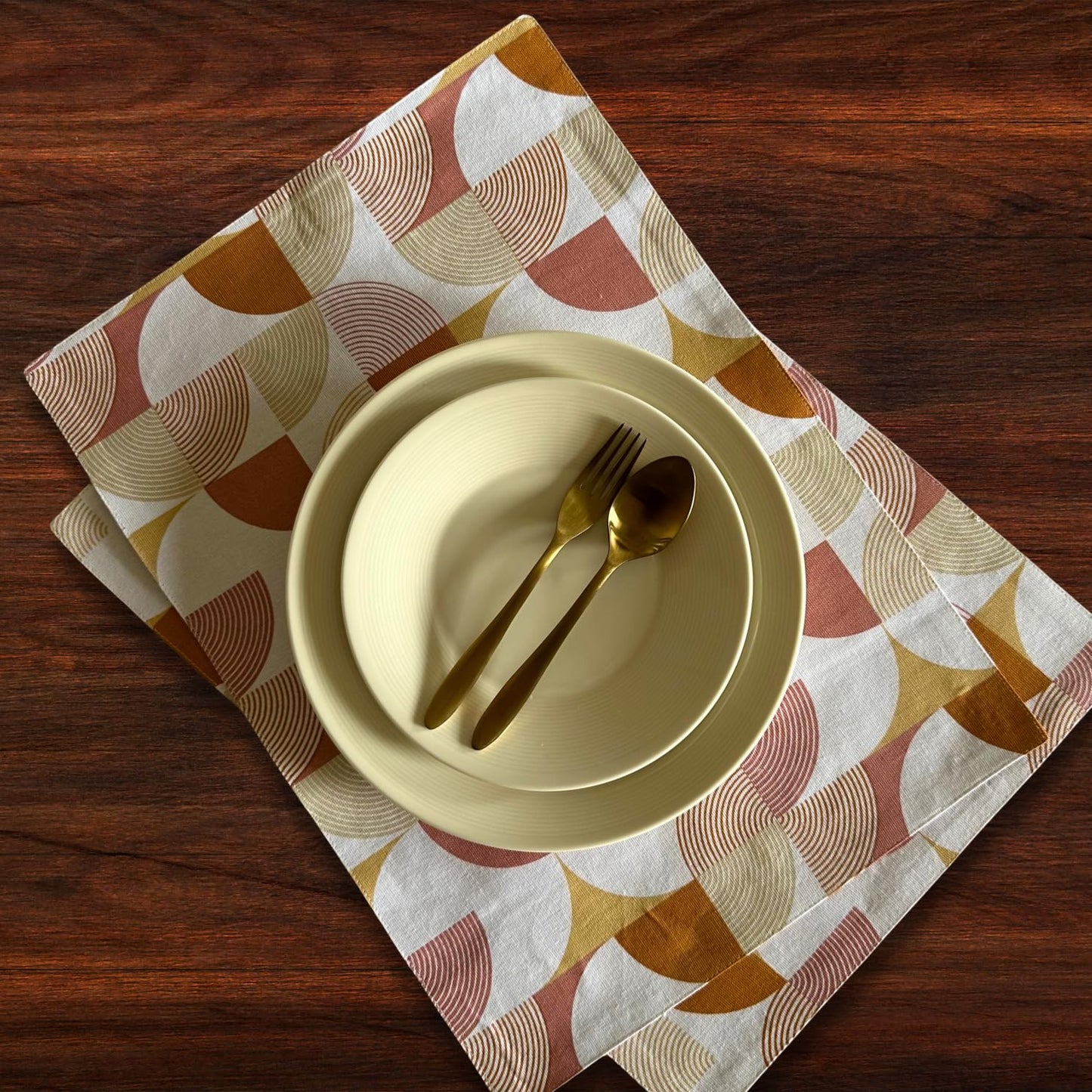 Oak & Lily Placemats – Rust Abstract Print | 100% Cotton | Heat Resistant | Premium European Quality