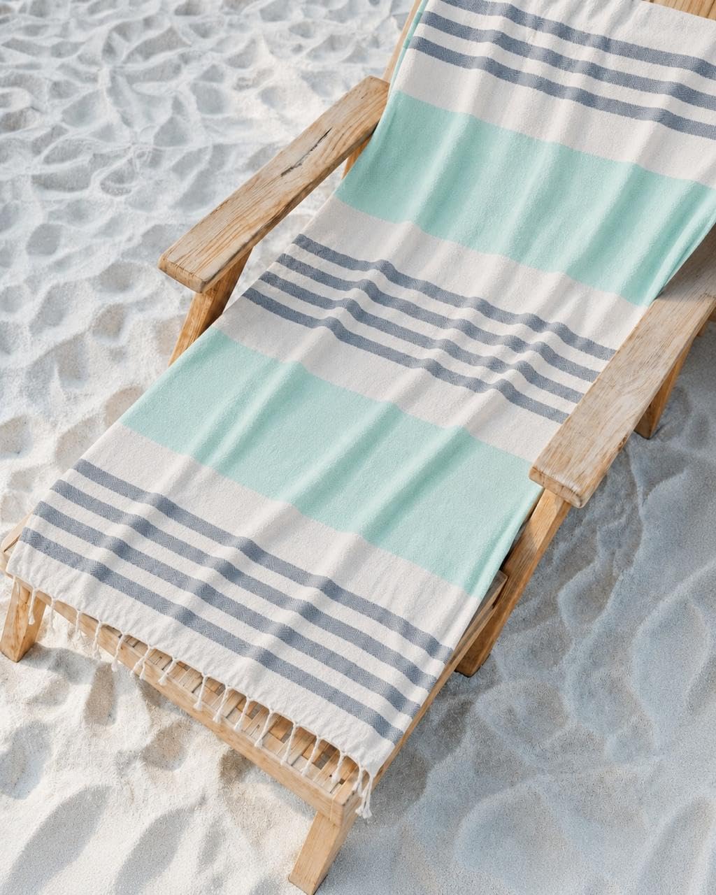 Oak&Lily Crafted Cotton Beach Towel | Large Size | 120 x 150 cm| Soft & Quick-Dry Towel for Men & Women | Green & Brown Stripes Print (Blue)