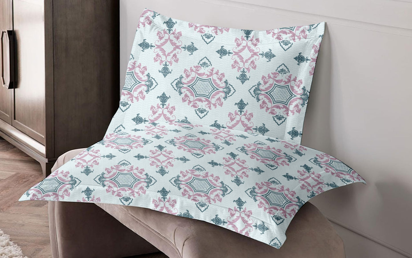 Oak & Lily King Size Bedsheet – Paradise Charm Blue & Pink | 210 TC | 100% Cotton | 2 Pillow Covers | Soft, Breathable, European Quality