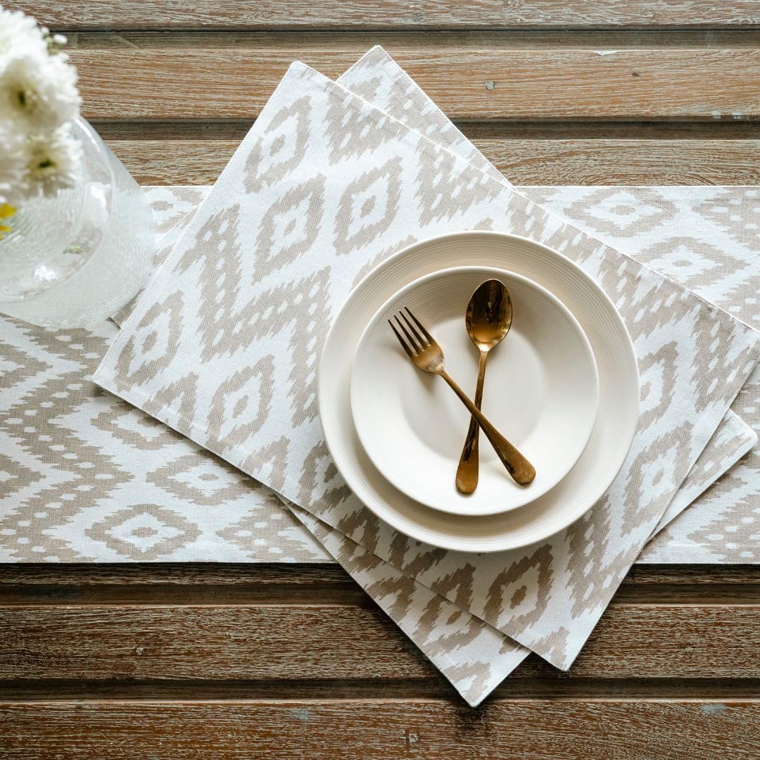 Oak & Lily Beige & Ivory Ikat Print