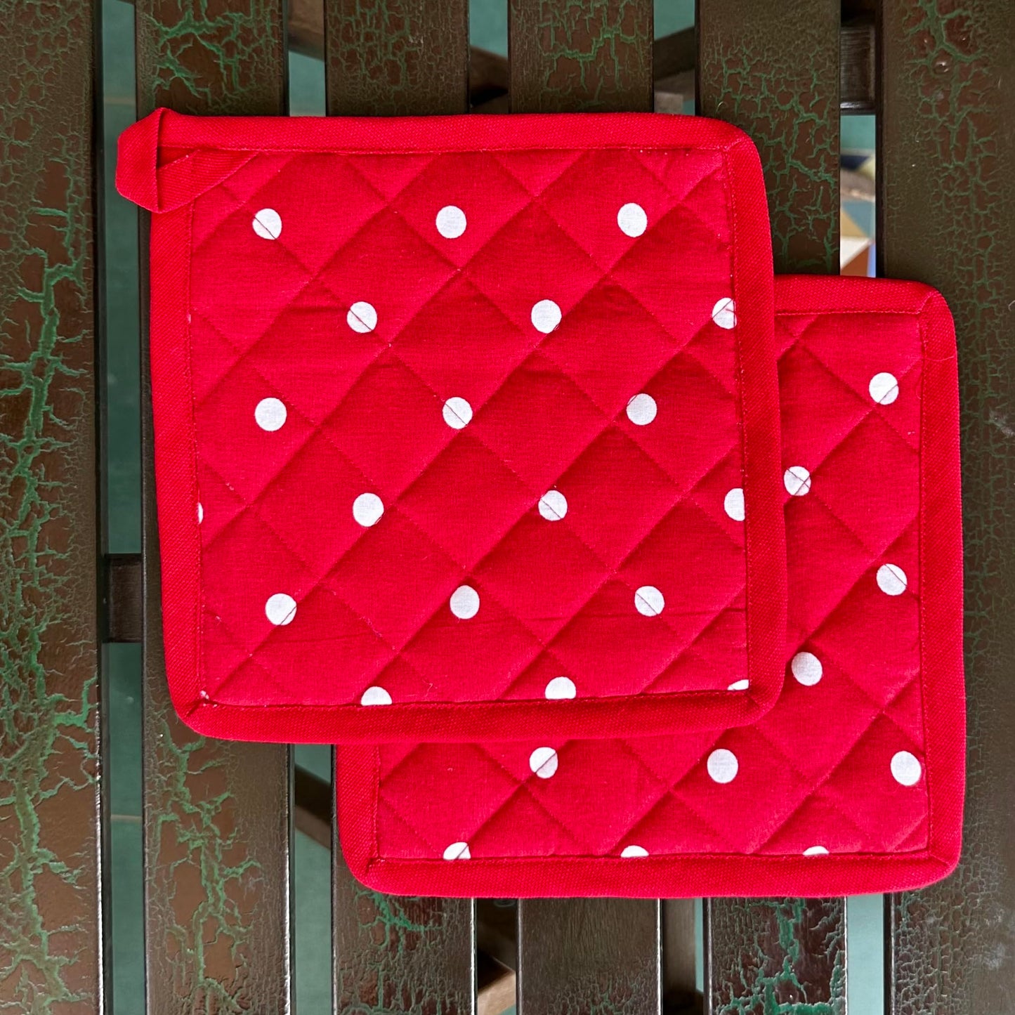 Oak & Lily Pot Holders – Red & White Polka Dot | Set of 2 | 100% Cotton | Heat Resistant | European Quality