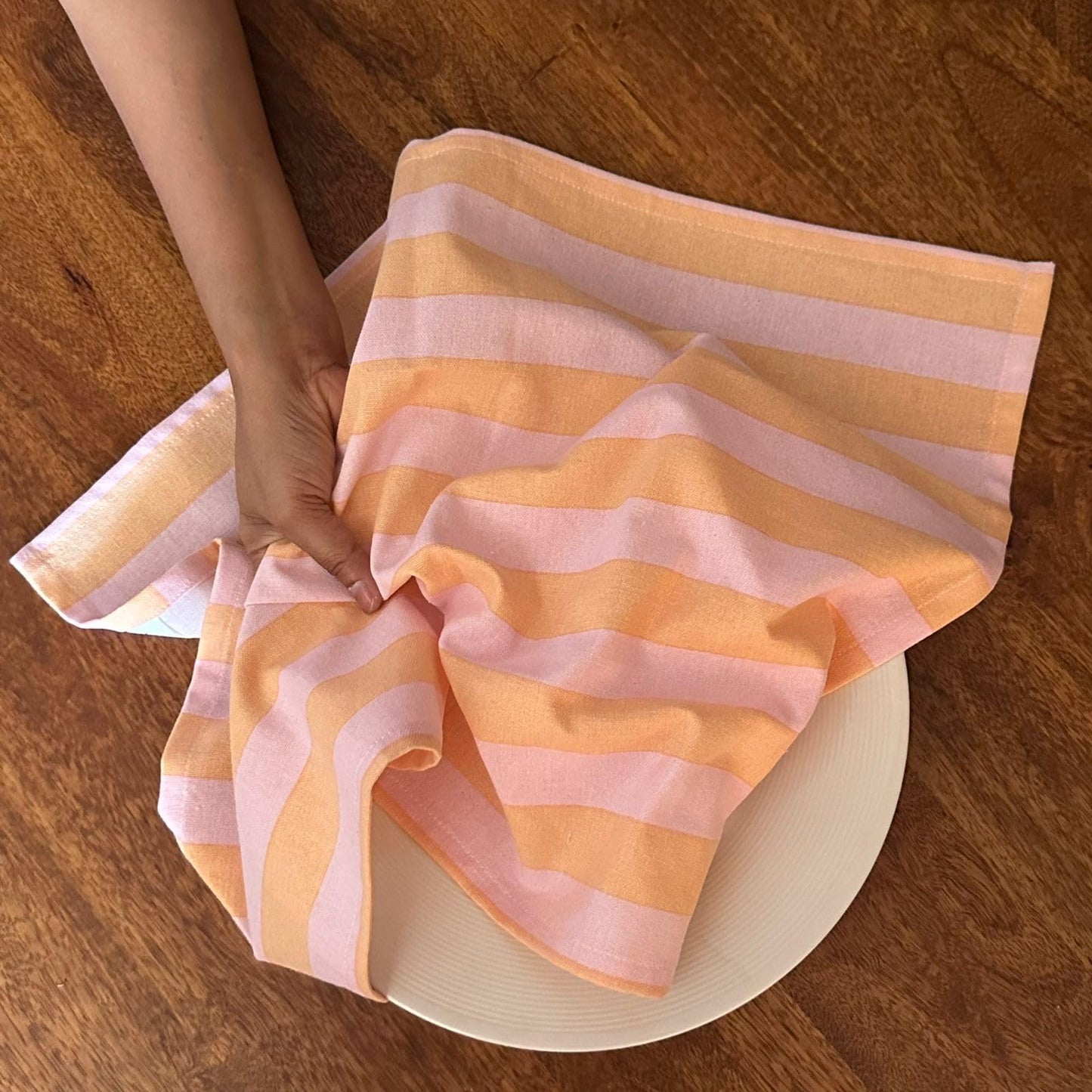 Oak & Lily Kitchen Towels – Peach, Pink Checks & Stripe Print | Set of 3 | 100% Cotton | Super Absorbent | Premium Quality