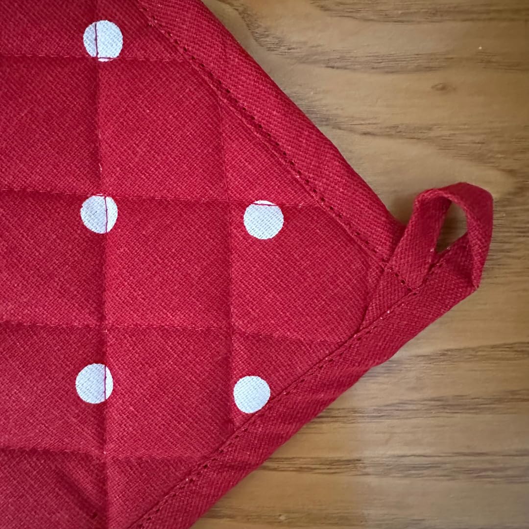Oak & Lily Pot Holders – Red & White Polka Dot | Set of 2 | 100% Cotton | Heat Resistant | European Quality