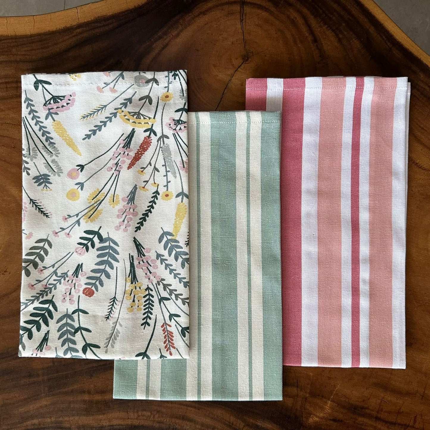Oak & Lily Kitchen Towels – Green Floral | Set of 3 | 100% Cotton | European Quality | Super Absorbent & Anti-Bacterial