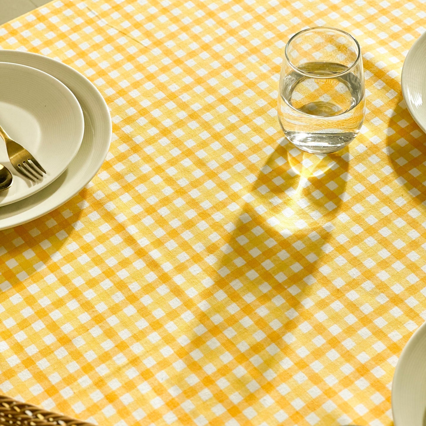 Oak & Lily Table Cloth – Yellow & White Check Print | 100% Cotton | Anti-Slip | Premium European Quality