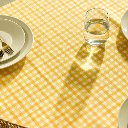 Oak & Lily Table Cloth – Yellow & White Check Print | 100% Cotton | Anti-Slip | Premium European Quality