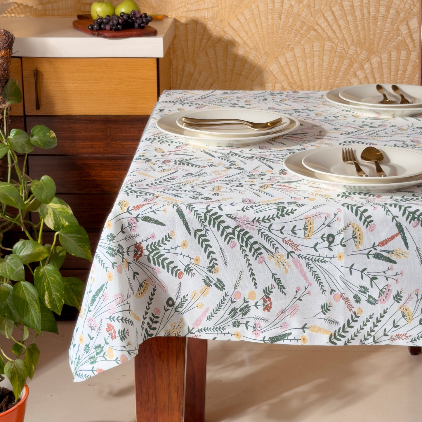 Oak & Lily Table Cloth – Colourful Multi Floral Print | 100% Cotton | Anti-Slip | Premium European Quality