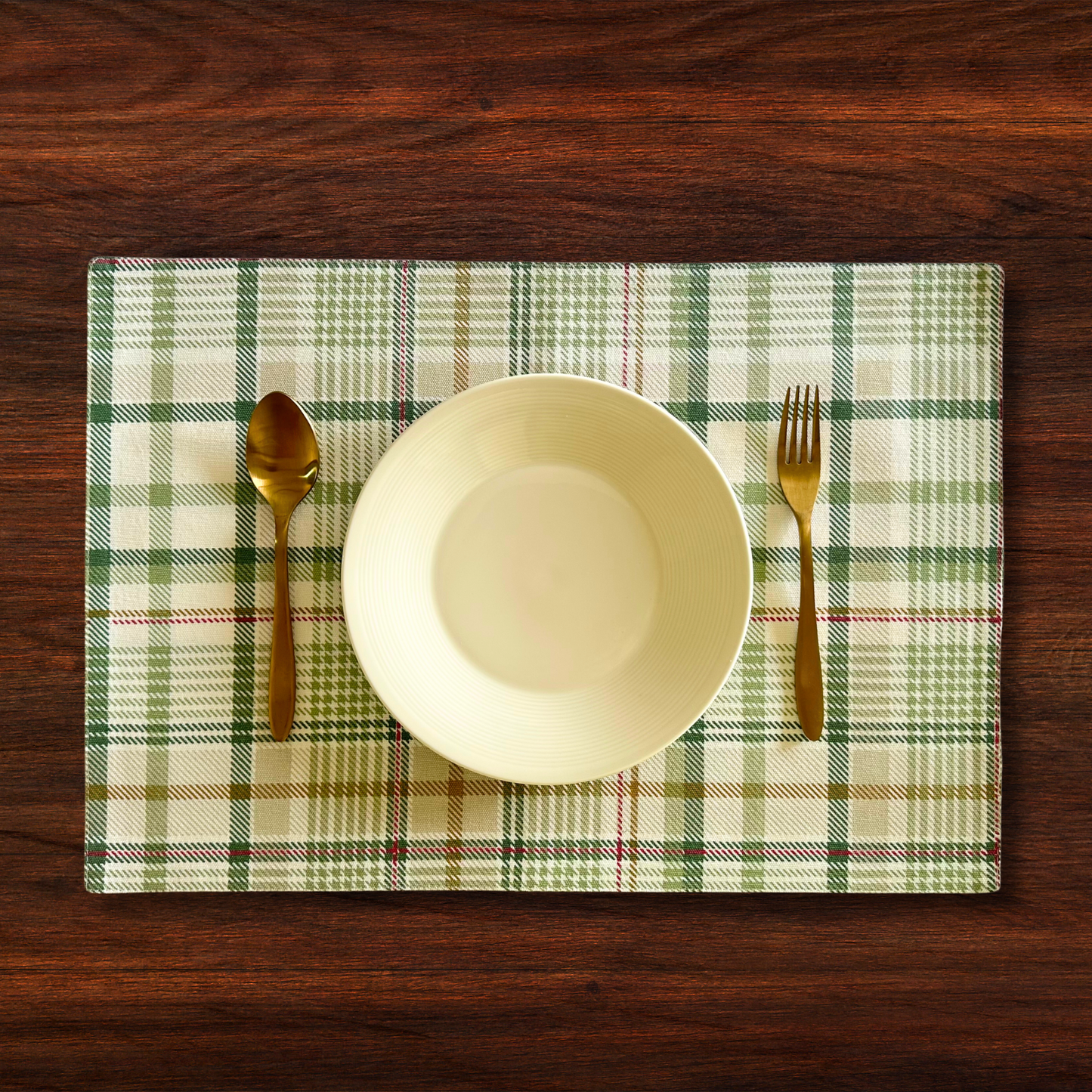 Oak & Lily Placemats – Forest Green Tartan | 100% Cotton | Heat Resistant | Premium European Quality 33cm x 45cm