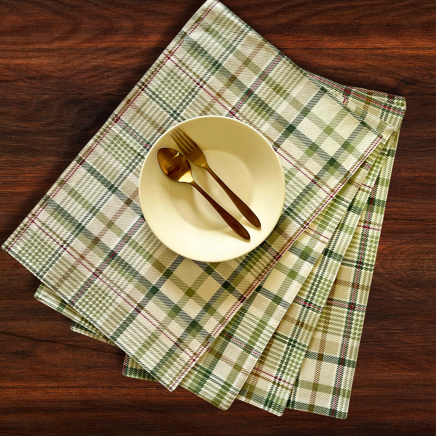 Oak & Lily Placemats – Forest Green Tartan | 100% Cotton | Heat Resistant | Premium European Quality 33cm x 45cm