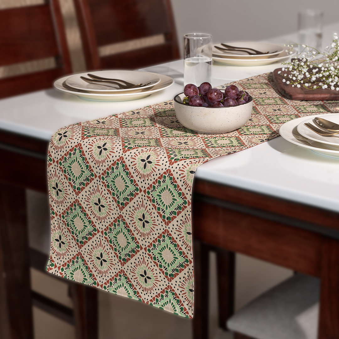 Oak & Lily Centre Table Runner – Multicolour Ethnic Print | 100% Cotton | Premium European Quality