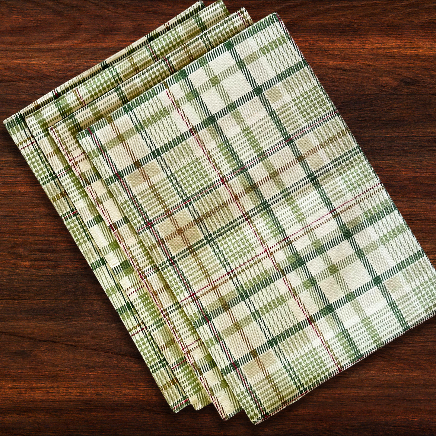 Oak & Lily Placemats – Forest Green Tartan | 100% Cotton | Heat Resistant | Premium European Quality 33cm x 45cm