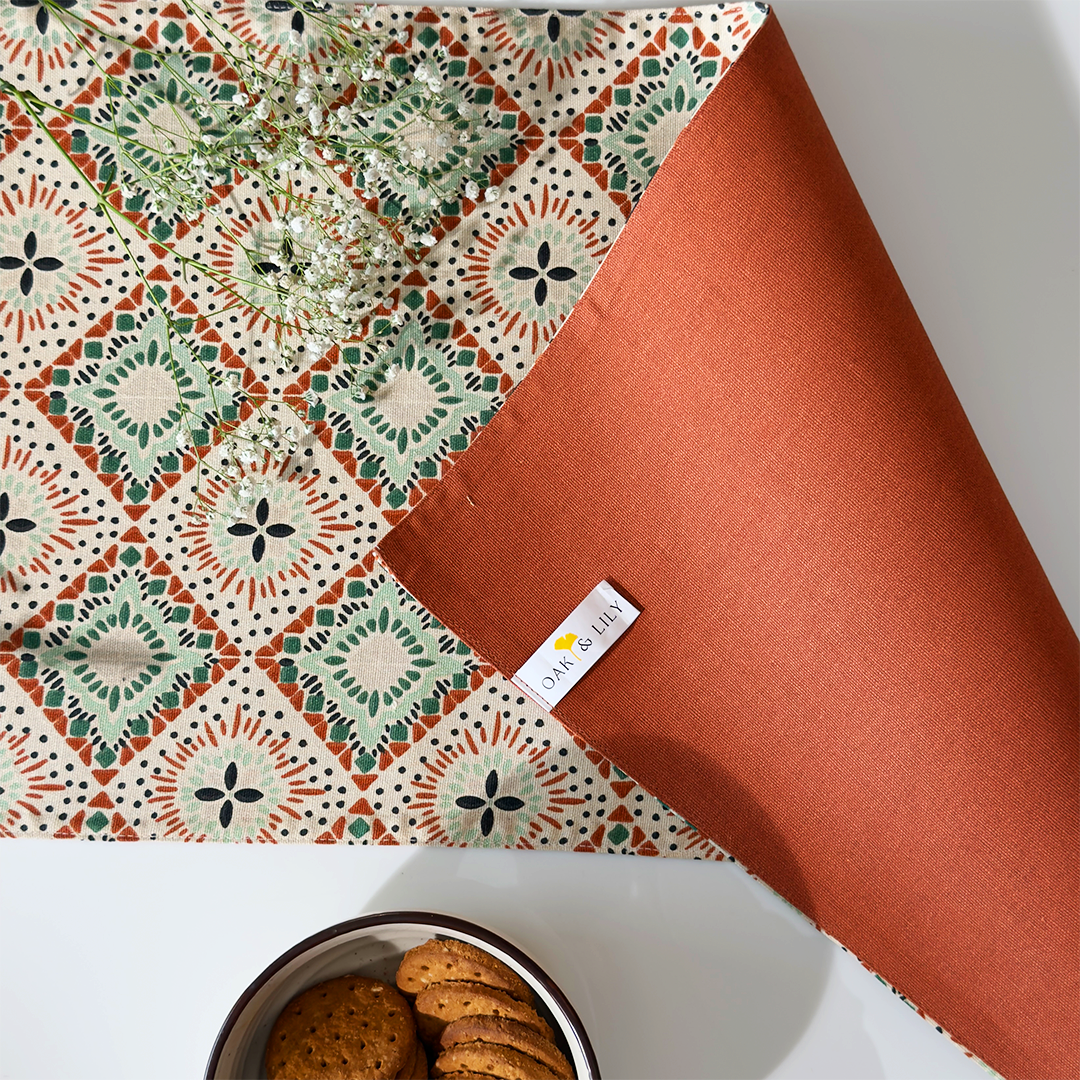 Oak & Lily Centre Table Runner – Multicolour Ethnic Print | 100% Cotton | Premium European Quality