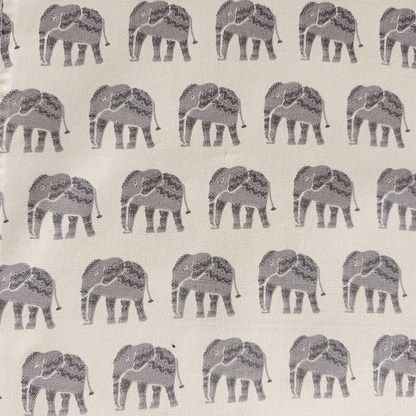 Oak & Lily Table Runner – Grey & Ivory Elephant Print | 100% Cotton | Premium European Quality