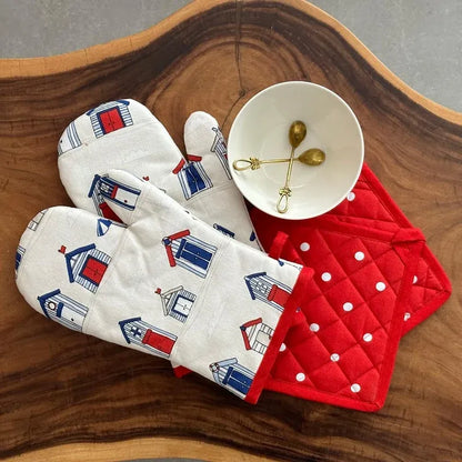 Beach House Print Kitchen Combo Set | Oven Mittens & Pot Holder