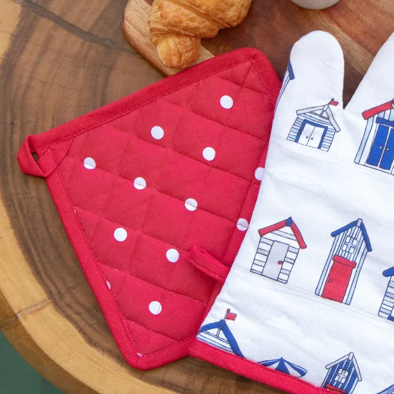 Beach House Print Kitchen Combo Set | Oven Mittens & Pot Holder
