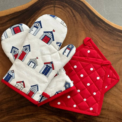 Beach House Print Kitchen Combo Set | Oven Mittens & Pot Holder