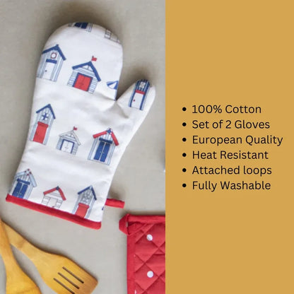 Beach House Print Kitchen Combo Set | Oven Mittens & Pot Holder