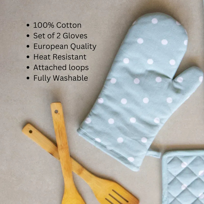 Blue & White Polka Dot Print Oven Mittens | Set of 2