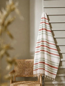 Oak&Lily Crafted Cotton Beach Towel | Large Size  | 120 x 150 cm| Soft & Quick-Dry Towel for Men & Women | Green & Brown Stripes Print