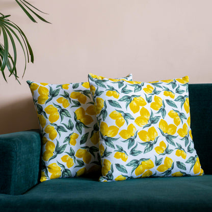 Oak & Lily Lemon Yellow Cotton Cushion Cover | 100% Pure Cotton | Vibrant & Washable | European Quality