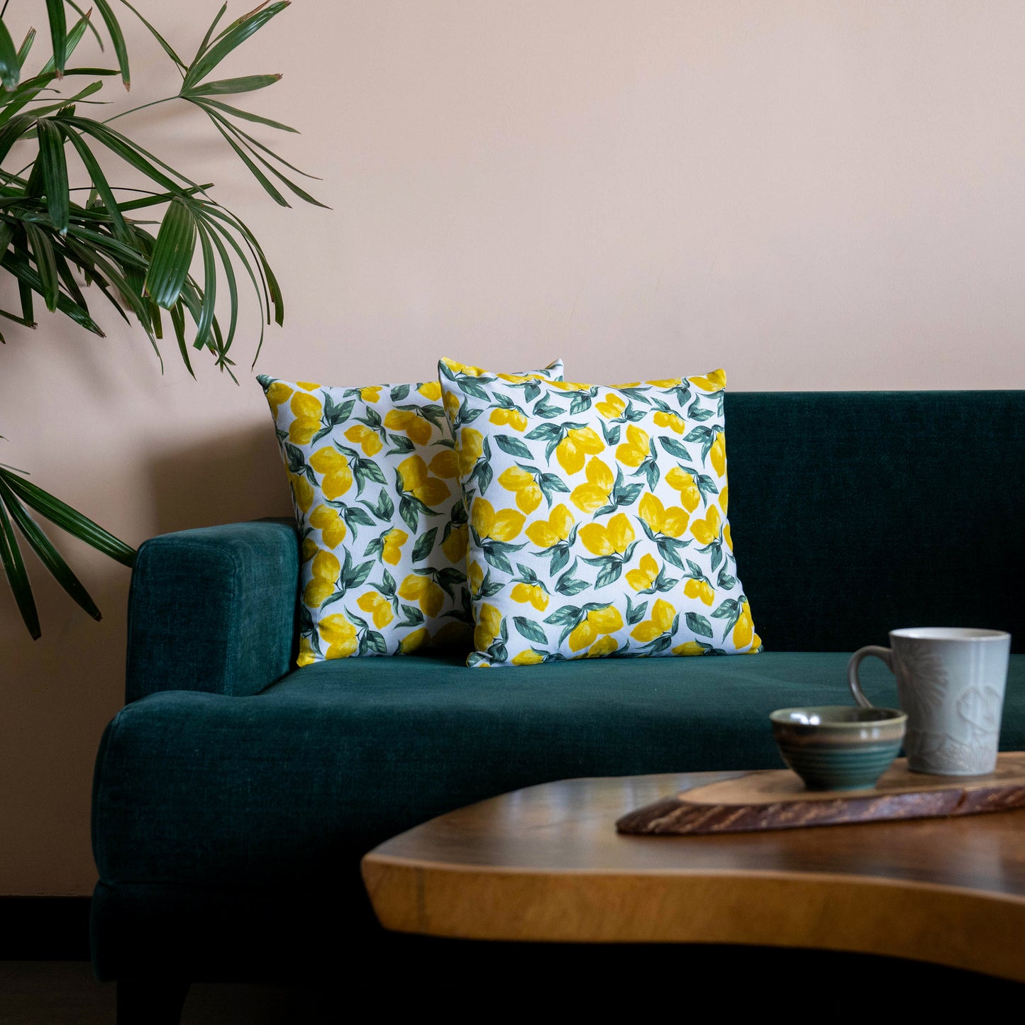 Oak & Lily Lemon Yellow Cotton Cushion Cover | 100% Pure Cotton | Vibrant & Washable | European Quality