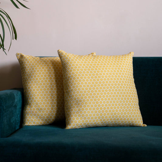 Oak & Lily Yellow Check Cotton Cushion Cover |  100% Pure Cotton | Soft, Bright & Washable | Premium European Quality