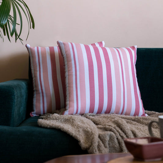 Oak & Lily Pink Stripe Cotton Cushion Cover | 100% Pure Cotton | Washable | Elegant & Soft | Premium European Quality