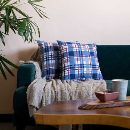 Oak & Lily Blue Check Cotton Cushion Cover | 100% Pure Cotton | Soft, Durable & Washable | European Quality