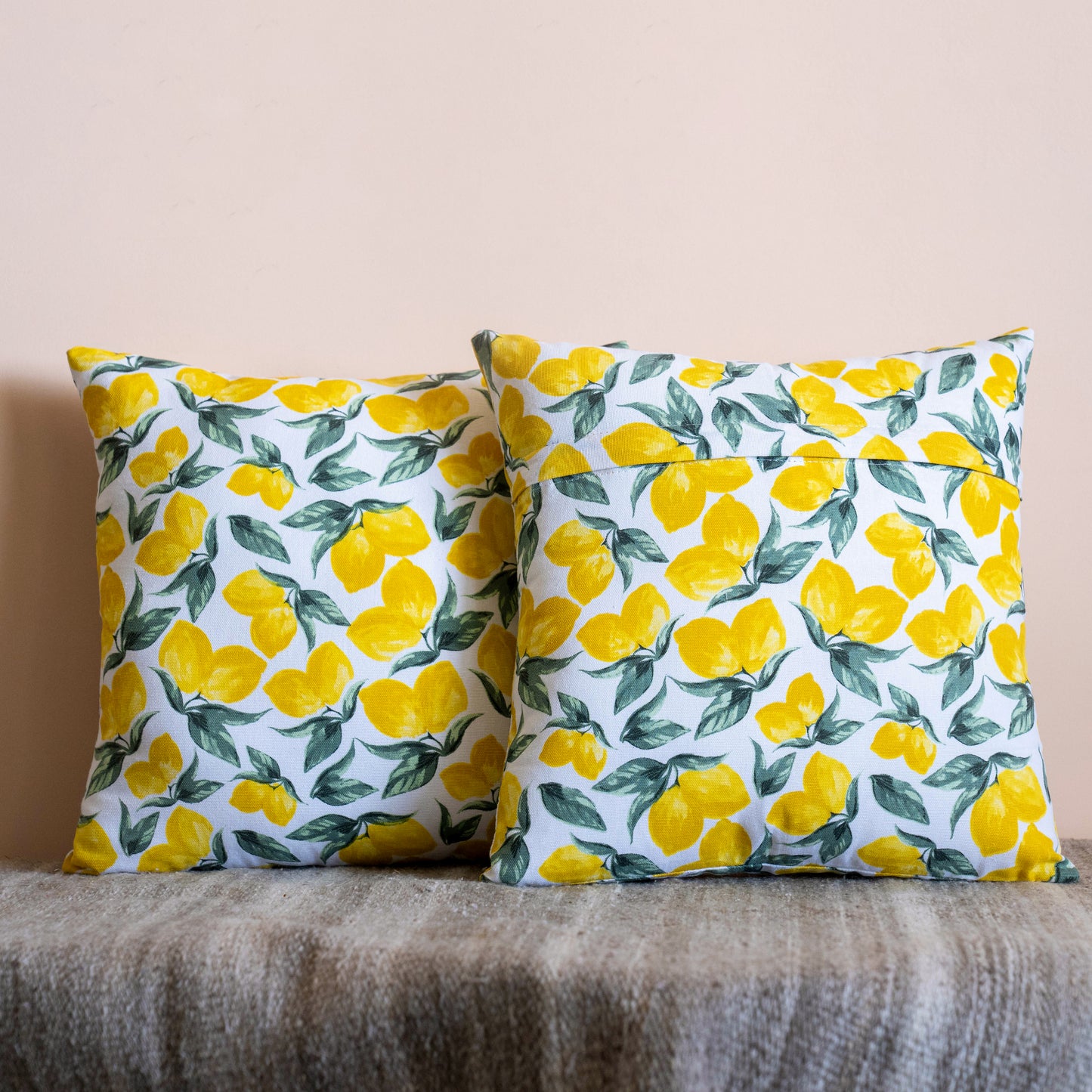 Oak & Lily Lemon Yellow Cotton Cushion Cover | 100% Pure Cotton | Vibrant & Washable | European Quality