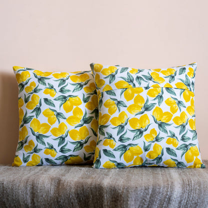 Oak & Lily Lemon Yellow Cotton Cushion Cover | 100% Pure Cotton | Vibrant & Washable | European Quality