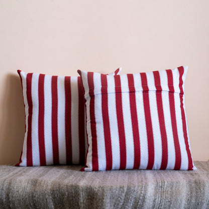 Oak & Lily Red Stripe Cotton Cushion Cover | 100% Pure Cotton | Bold & Washable | Premium European Quality