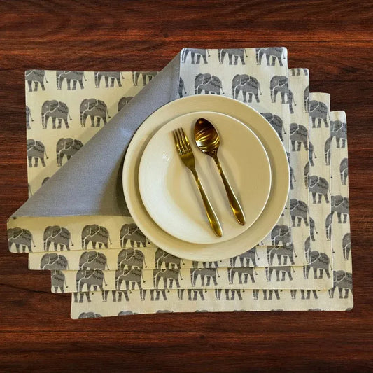 Oak & Lily Placemats – Elephant Print | 100% Cotton | Heat Resistant | Premium European Quality