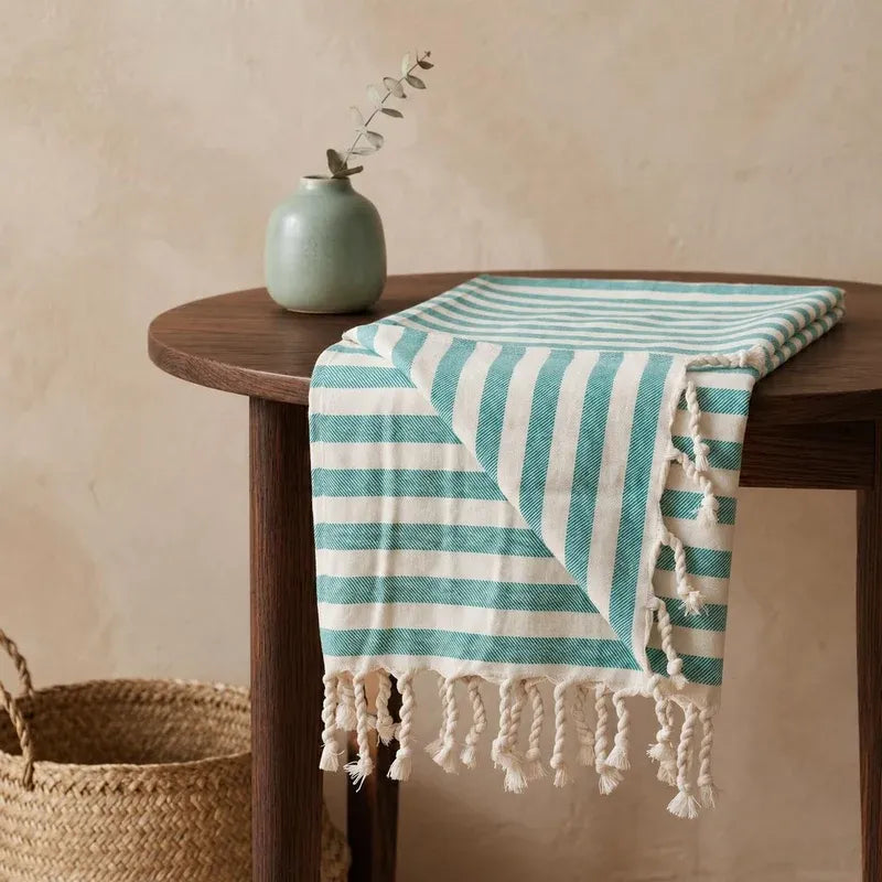 Oak & Lily 100% Cotton Sofa Throw Blanket (50x60 Inches) – Soft & Breathable Decorative Throw | Lightweight for Sofa, Bed & Travel | Green Stripe