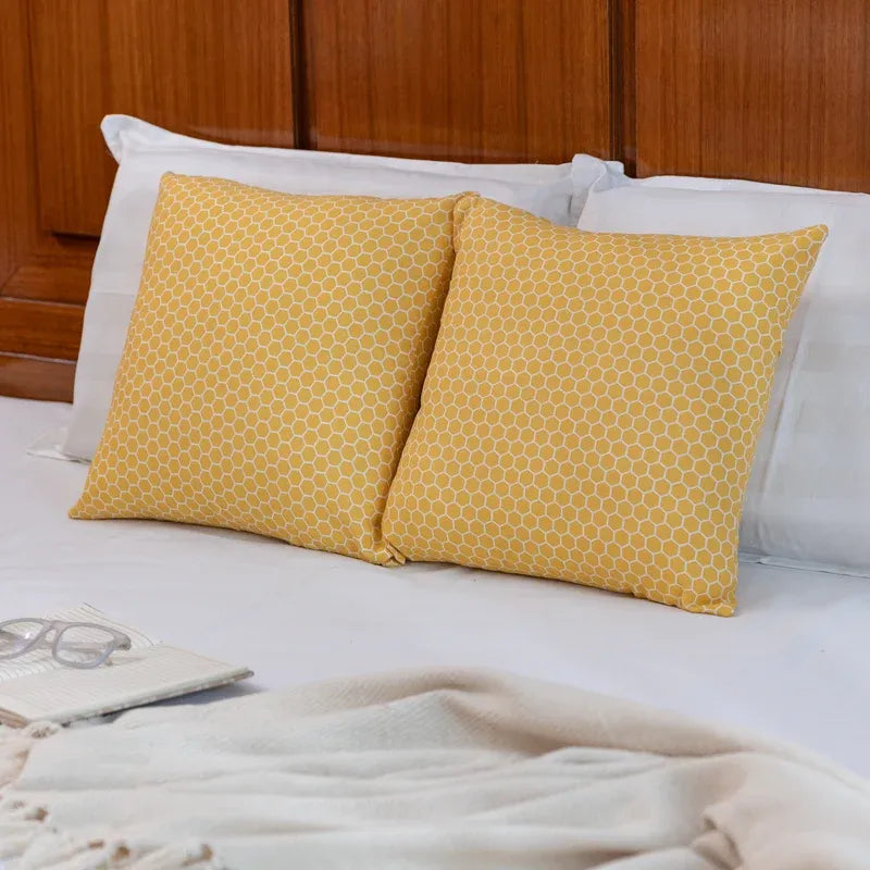 Oak & Lily Yellow Check Cotton Cushion Cover |  100% Pure Cotton | Soft, Bright & Washable | Premium European Quality