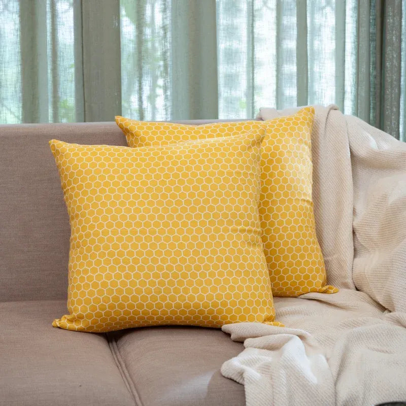 Oak & Lily Yellow Check Cotton Cushion Cover |  100% Pure Cotton | Soft, Bright & Washable | Premium European Quality