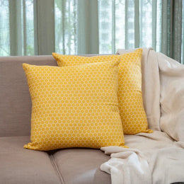 Oak & Lily Yellow Check Cotton Cushion Cover |  100% Pure Cotton | Soft, Bright & Washable | Premium European Quality