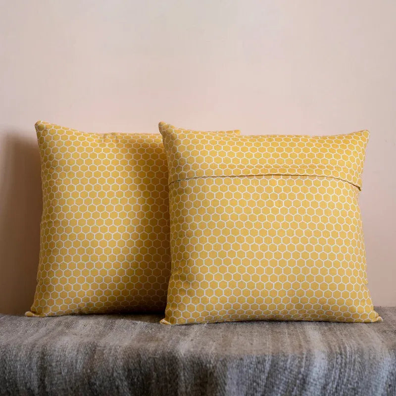 Oak & Lily Yellow Check Cotton Cushion Cover |  100% Pure Cotton | Soft, Bright & Washable | Premium European Quality