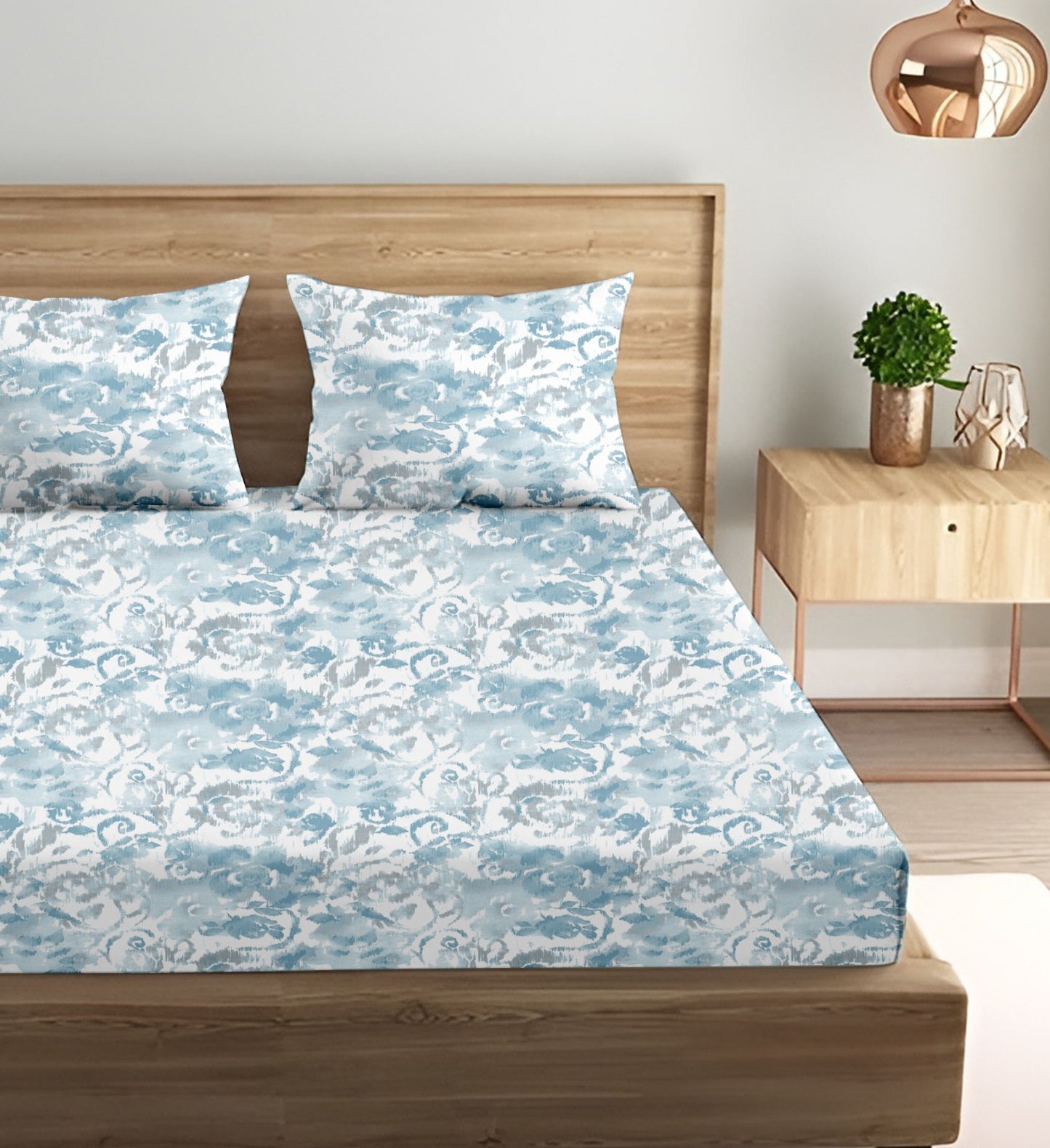 Oak & Lily King Size Bedsheet – Pastel Flora Sea Green, Purple & Pink | 210 TC | 100% Cotton | 2 Pillow Covers | European Quality