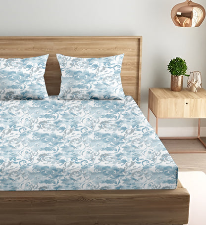 Oak & Lily King Size Bedsheet – Pastel Flora Sea Green, Purple & Pink | 210 TC | 100% Cotton | 2 Pillow Covers | European Quality