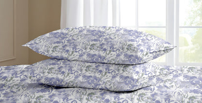 Oak & Lily King Size Bedsheet – Pastel Flora Sea Green, Purple & Pink | 210 TC | 100% Cotton | 2 Pillow Covers | European Quality